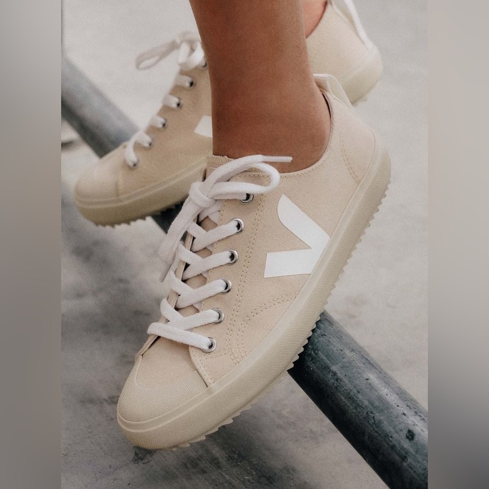 Veja Women's Beige Canvas Sneakers with White V Logo